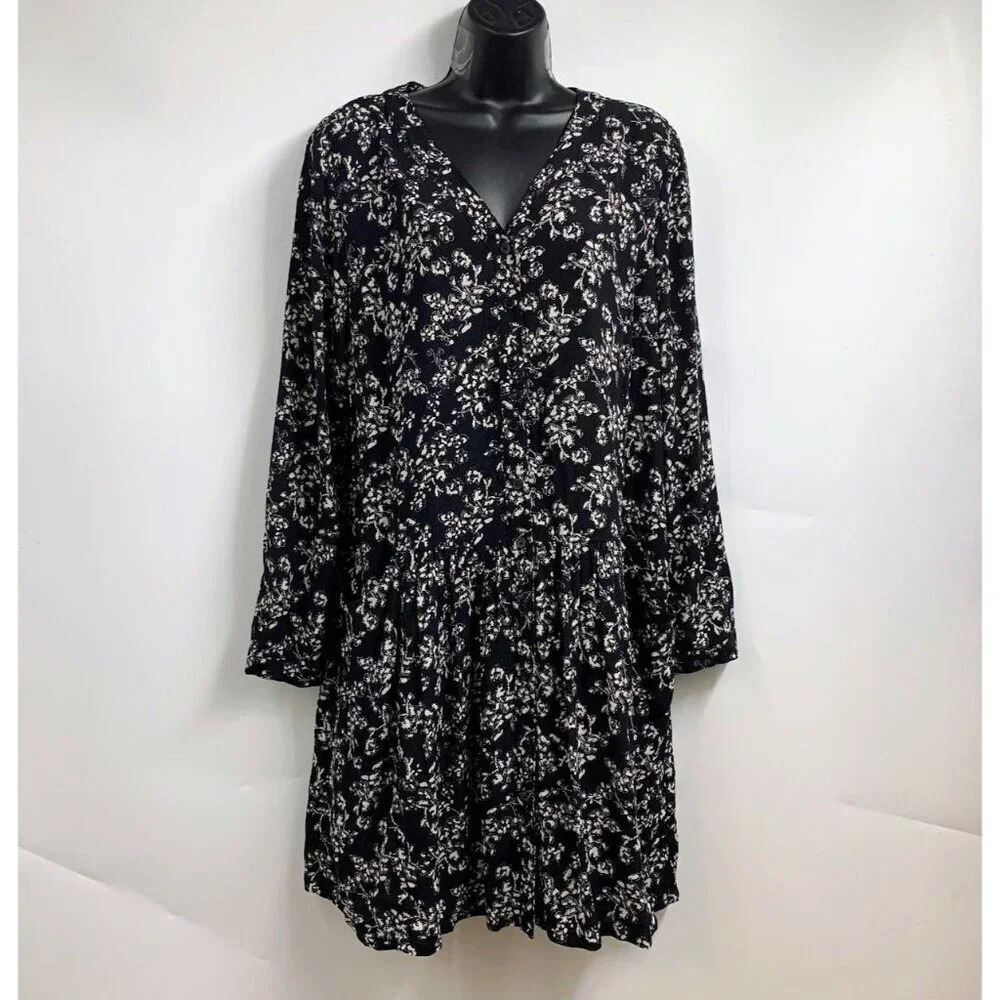 Garnet Hill Women's Drop Waist Button‎ Up Floral Long Sleeve Dress Size 10